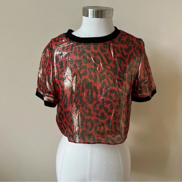 Alice & Olivia metallic leopard print cropped top 17949 - Picture 2 of 7